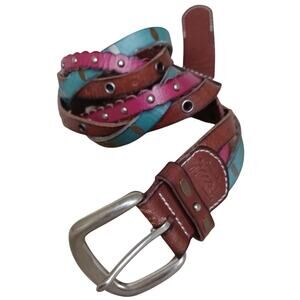 Fossil Leather Braided StuddedTricolor Boho Western Belt Size 32-36